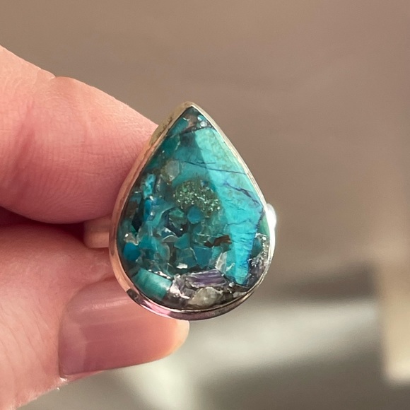 Siberian Charoite in Chrysocolla silver rings - Picture 4 of 7